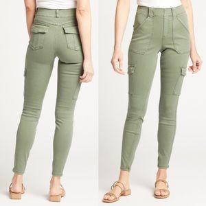 M SPANX Stretch Twill Ankle Cargo Pants Olive Green Skinny Jeans High Waisted